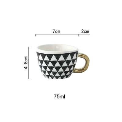 Hand Painted Geometric Ceramic Mugs With Gold Handle Handmade Irregular Cups For Coffee Tea Milk Oatmeal Creative Birthday Gifts