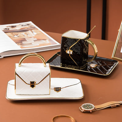 TeaLux - Handbag-Shaped Creative Mug With Saucer & Spoon