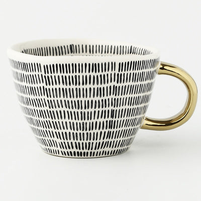 Hand Painted Geometric Ceramic Mugs With Gold Handle Handmade Irregular Cups For Coffee Tea Milk Oatmeal Creative Birthday Gifts