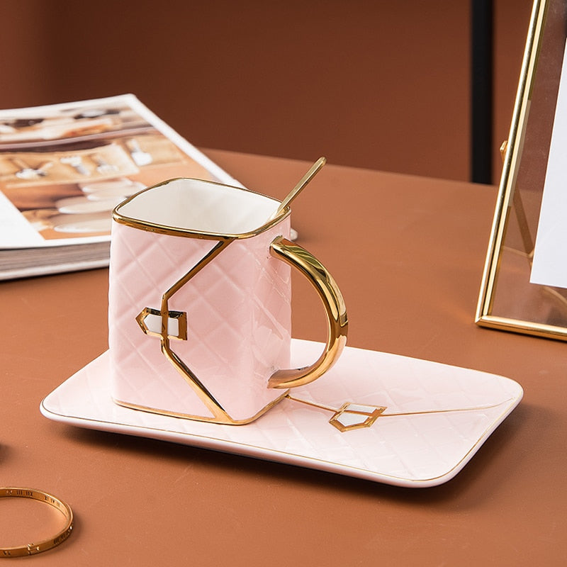 TeaLux - Handbag-Shaped Creative Mug With Saucer & Spoon