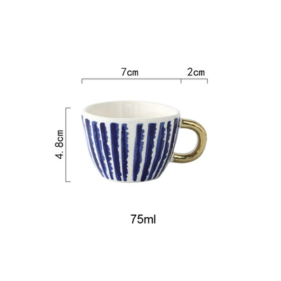 Hand Painted Geometric Ceramic Mugs With Gold Handle Handmade Irregular Cups For Coffee Tea Milk Oatmeal Creative Birthday Gifts