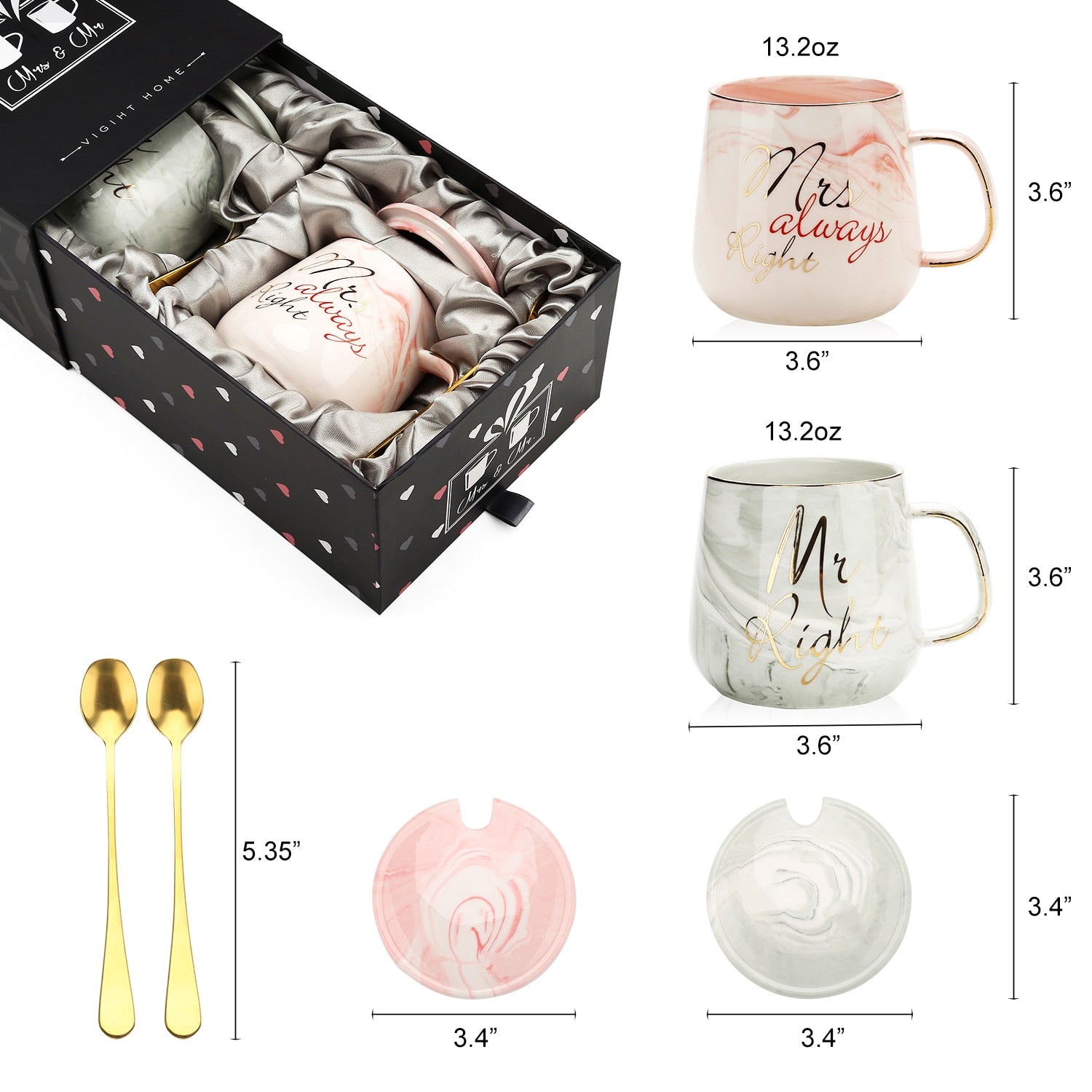 Pink Ceramics Coffee Cup with Lid Spoon Marble Cups Set