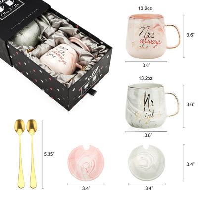 Pink Ceramics Coffee Cup with Lid Spoon Marble Cups Set