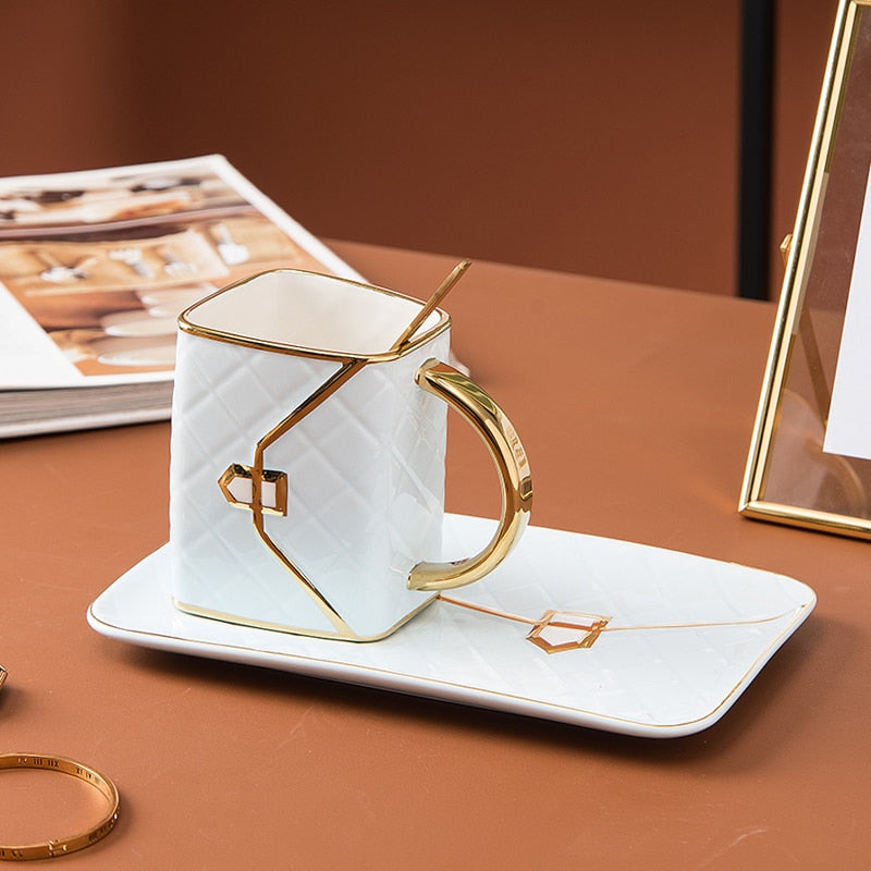 TeaLux - Handbag-Shaped Creative Mug With Saucer & Spoon