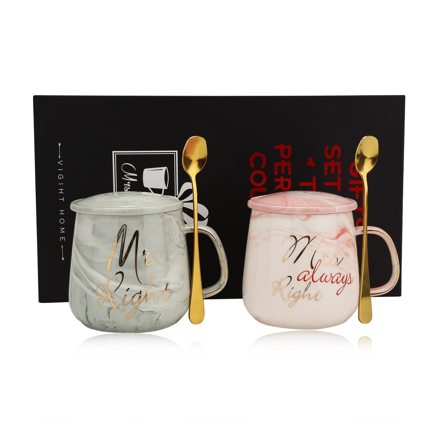 Pink Ceramics Coffee Cup with Lid Spoon Marble Cups Set