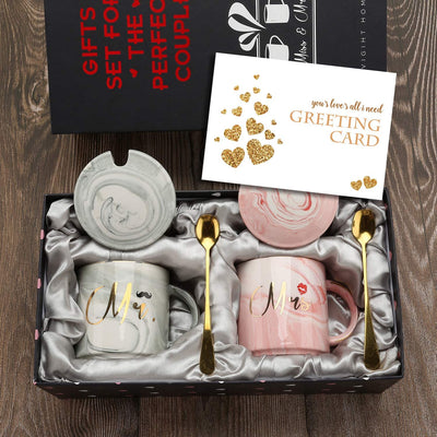 Pink Ceramics Coffee Cup with Lid Spoon Marble Cups Set