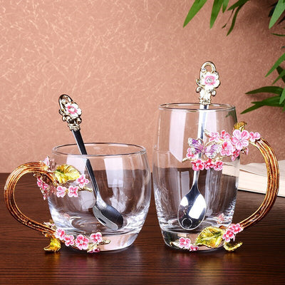 Blue Rose Enamel Crystal Butterfly Glass Cups