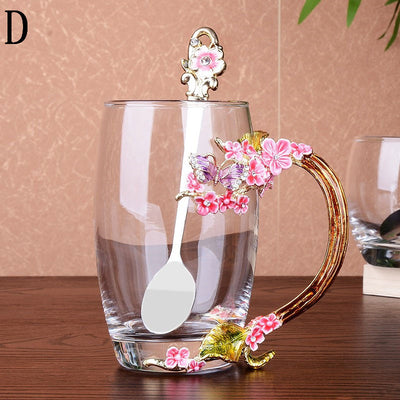 Blue Rose Enamel Crystal Butterfly Glass Cups