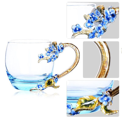Blue Rose Enamel Crystal Butterfly Glass Cups