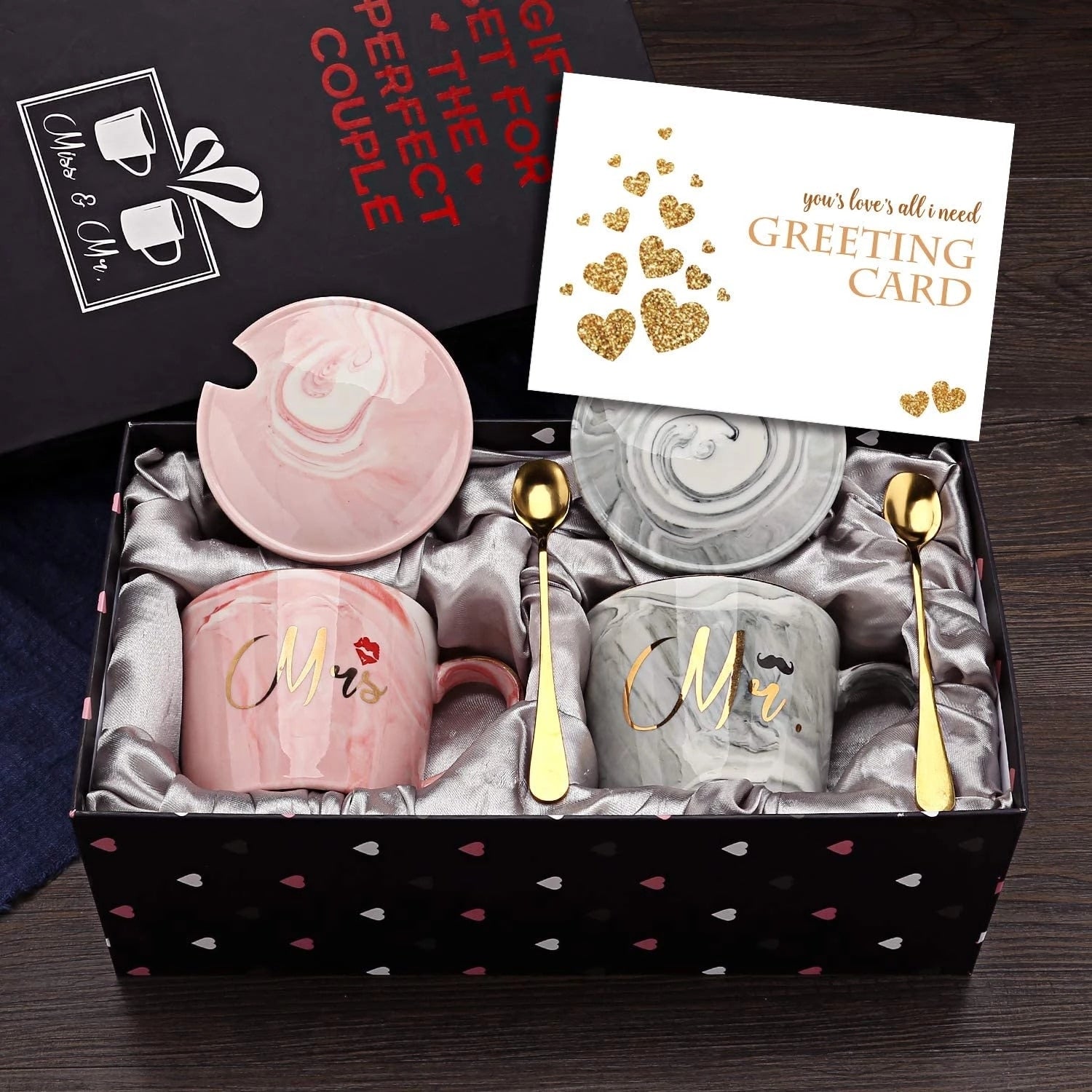 Pink Ceramics Coffee Cup with Lid Spoon Marble Cups Set