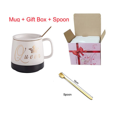 Outline in gold ceramic mug with lid spoon, cup kitten coffee ceramic mugs office cup office Drinkware couple cup gift
