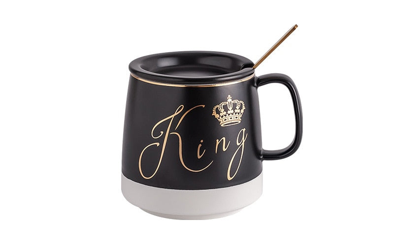 Outline in gold ceramic mug with lid spoon, cup kitten coffee ceramic mugs office cup office Drinkware couple cup gift