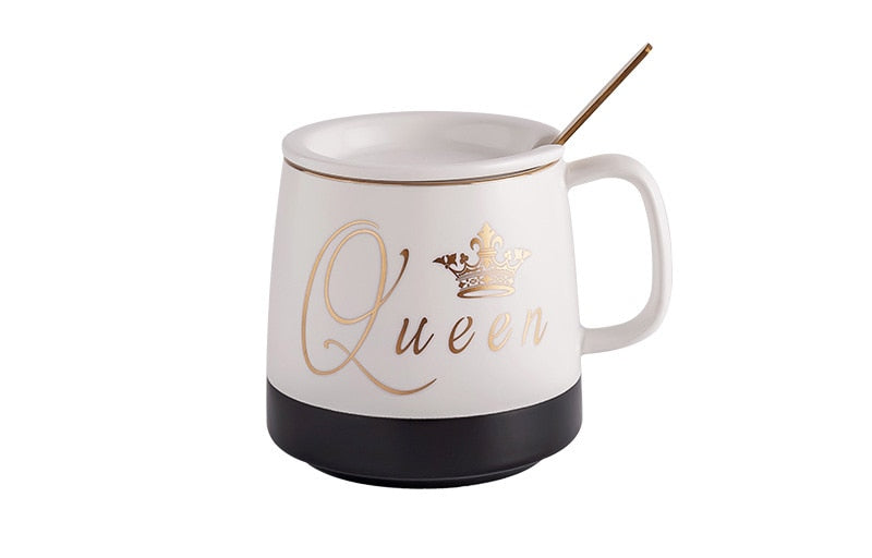 Outline in gold ceramic mug with lid spoon, cup kitten coffee ceramic mugs office cup office Drinkware couple cup gift