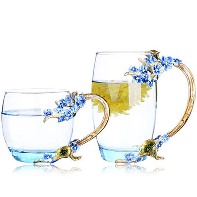 Blue Rose Enamel Crystal Butterfly Glass Cups